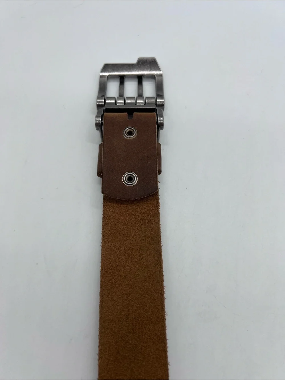 Bison Denim Men’s Brown Leather Belt with Brushed Metal Buckle